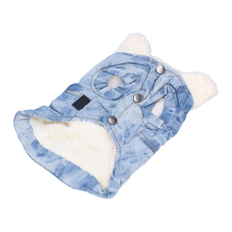 Dog Jean Coat Warm Cold Weather Plush Denim Pet Jacket