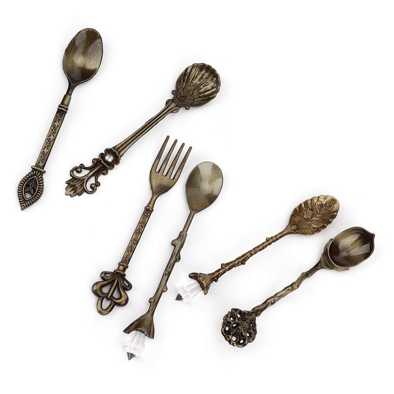 6 Pcs/Set Vintage Carved Coffee Spoons Teaspoons Retro Zinc Alloy