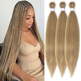 Ash Honey Blonde Braiding Hair Pre Stretched Mixed Box Braids Hair Extensions Yaki Texture Synthetic Hair for Braiding (26 In, Ash Honey Blonde)