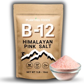 Planting Foods Himalayan Pink Salt with Vitamin B12 & Tumeric – Organic, Kosher 100% Vegan, Kosher Salt, Lab Tested, Fine Grain 16oz | Unrefined Mineral-Rich Cooking Salt & Natural Electrolyte Boost