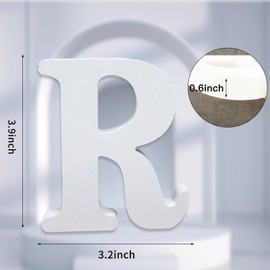 AOCEAN 4 Inch White Wood Letters Unfinished Wood Letter for Wall Decor Decorative Standing Letters Slices Sign Board Decoration for Craft Home Party Projects (R)