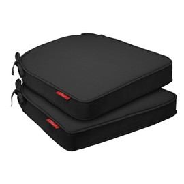 Pcinfuns Outdoor Chair Cushions 17"x16"x3" Set of 2,Memory Foam Seat Cushion for Patio Furniture with Ties,Removable Cover Hidden Zipper Round Corner for Yard Garden,Black