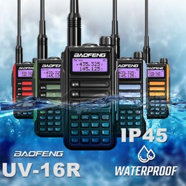 BAOFENG UV-16R Walkie Talkie USB-C 10W with 18.89in Tactical Antenna Programming Cable Waterproof Two Way Radio Long Range Dual Band Professional Handheld Radio Type-c Olive Green