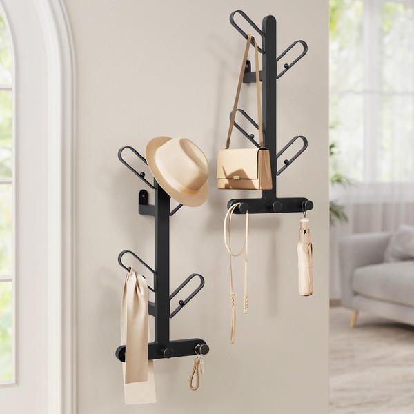 SONGMICS HOME Set of 2 Wall-Mounted Coat Racks, Wall Hooks,