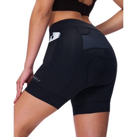 Sportneer Women's Cycling Shorts - 4D Anti-Chafing Padded Liner, 3 Secure Pockets & Breathable Quick-Dry Fabric for Long-Distance Rides, Mountain Biking, Spin Class Black