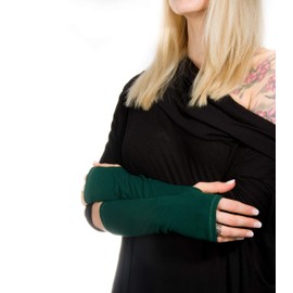 Forgotten Cotton Long Jersey Fingerless Gloves (Dark Green)