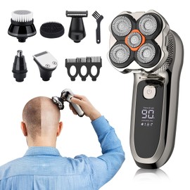 Electric Razor for Head,VoltPanther Head Shavers for Bald Men,Magnetic Detachable Bald Head Shaver,IPX6 Waterproof Wet Dry Razors for Men,LED Display Rechargeable 5D Rotary Shaver with Type C Charge