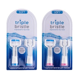 Triple Bristle Cabezales de cepillo de repuesto, 4 unidades, 2 unidades azul + 2 unidades rosa