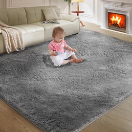 Ultra Soft Rug for Living Room, 5X8 Ft Grey Fluffy Shag Area Rug for Bedroom, Modern Shaggy Carpets Fuzzy Rug for Kids Boys Girls Dorm Nursery Home Decor Aesthetic, Upgrade Anti-Skid Durable