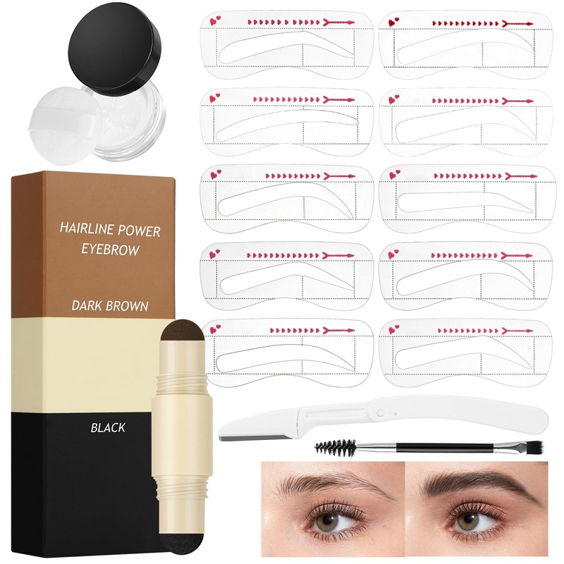 LOPHE 25 Piece Eyebrow Powder Set, 1 Step Brow Stamp