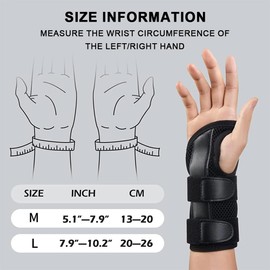 XFSRG Handgelenkbandage mit 3 Schienen für Tag und Nacht Verstellbar für Männer und Frauen zur Unterstützung bei als Sportschutz (Rechts M)