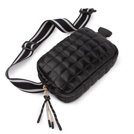 Viva Terry Puffer Bag Quilted Belt Bag Small Puffy Fanny Pack for Woman Running Traveling Hiking Workout Sports with Adjustable Strap-Black