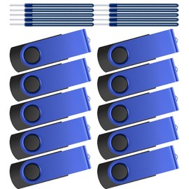 Kepmem Memorias USB 2.0 Pendrive 16GB 10 Piezas, Práctico y Económico Memoria Stick 16 GB Almacenamiento de Datos Externo, Azul Portátil Giratoria Pen Drive 16 Giga Metal Llave Flash Drives Regalo