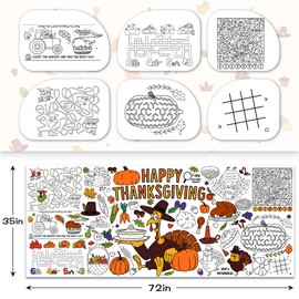 Thanksgiving Crafts for Kids, 72 x 35 Inches Giant Paper Thanksgiving Coloring Tablecloth/Poster - Thanksgiving Games/Activities for Family, Classroom, Thanksgiving Party Favors for Kids (Games)