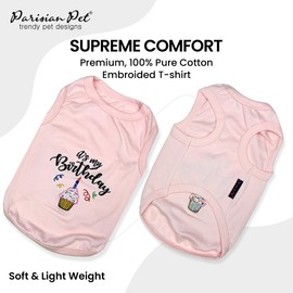 Parisian Pet Dog T-Shirt with Embroidered 'Its My Birthday' - Dog Birthday Girl Shirt - Sleeveless, Lightweight Pet Vest - Pink Dog Clothes for Medium-Sized Dogs M
