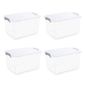 Citylife 44.4 QT Plastic Storage Bins with Latching Lids Stackable Storage Containers for Organizing Large Clear Storage Box for Garage, Closet, Kitchen, 4 Packs