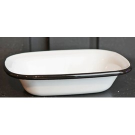 Vintage Enamel Soap Dish | White with Black | Farmhouse Style Bathroom Bowl | 6.5 x 4.75 inch