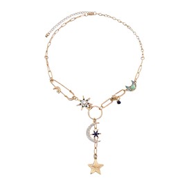 CZMZHFC Gold Charm Necklace for Women - Boho Sun, Moon, and Star Pendant, Paperclip Style Jewelry Gift for Birthday and Christmas