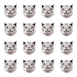 Fashewelry 20Pcs Antique Silver Cat Spacer Beads 8x8mm Tibetan Metal Animal Charm Beads for DIY Jewelry Craft Making