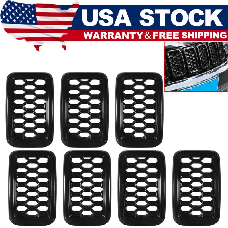 DW-Auto Honeycomb Mesh Front Grill Inserts Kits 7pcs For Jeep