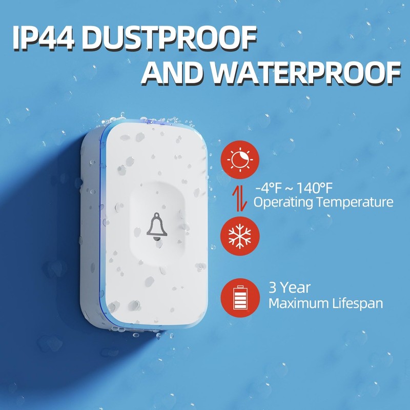 Wireless Doorbell 1200 feet Waterproof Door Bell with Flash LED