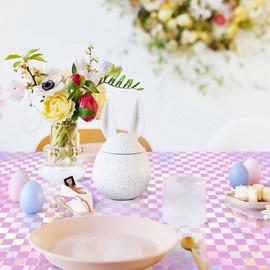 FALIZIFU 2 pcs Pink and Iridescent Checkered Plastic Tablecloth, Shiny Disposable Laser Rectangle Table Covers or Picnic Camping Race Car Party Supplies