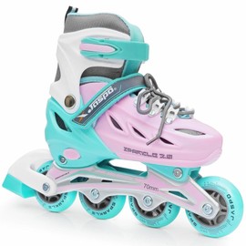 Jaspo Sparkle 2.0 Convertible Adjustable Inline Quad Roller Skates, 2-in-1 Design,Aluminium Chassis, 70Mm Pu 85A Wheels, PVC Shoe, Breathable Mesh-for Kids Youth Pink Green, L
