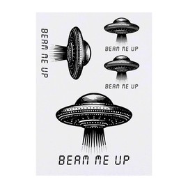 4 x 'Beam Me Up UFO' Temporary Tattoos - Water Resistant, Skin-Safe, Non-Toxic Transfers, Mixed Sizes (TO00075742)