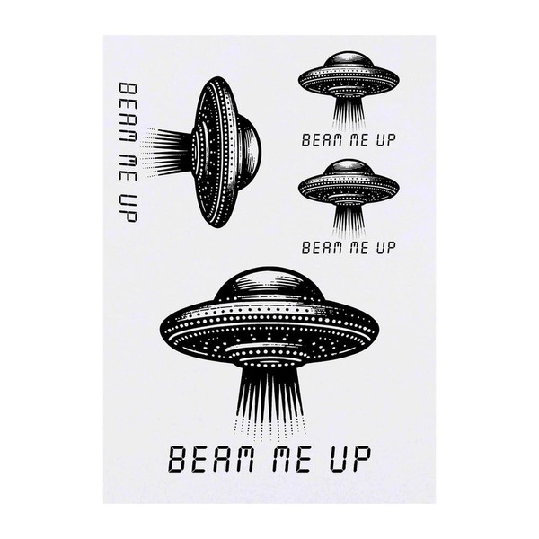 4 x 'Beam Me Up UFO' Temporary Tattoos - Water