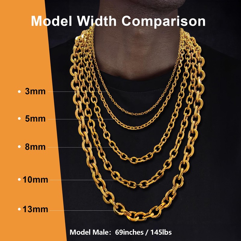 Oaldilee Gold Cable Chains for Mens 18inch 8MM 18K Gold