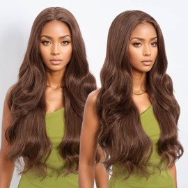 Noble Synthetic Lace Front Wig Long Layered Wavy Wig with Baby Hair Pre-Plucked T-Part Lace Wigs for Women 30 Inch Body Wave Glueless Wigs