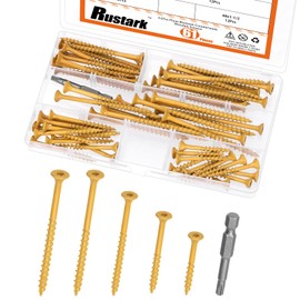 Rustark 61Pcs 5 Sizes Deck Screws Assortment Kit with T20 Star Bit Torx Star Drive Head Wood Screws Outdoor Decking Screw Exterior Wood Screw for Wood Projects