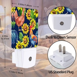 Jopowide Retro Hen Rooster Night Light, Sunflowers Plug into Wall with Dusk to Dawn Light Sensors, Warm Nightlights for Bedroom, Bathroom, Hallway, Kitchen, Gifts Ideal for Boys Girls Women Men