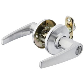 Kwikset Delta Entry Door Handle with Lock and Key, Secure Keyed Reversible Lever Exterior, Doorlock, For Front Entrance and Bedrooms, Satin Chrome, Pick Resistant Smartkey Rekey Security