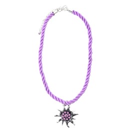 Alpin-Trachten Costume Necklace with Rhinestones Edelweiss Pendant and Satin Cord 927, purple