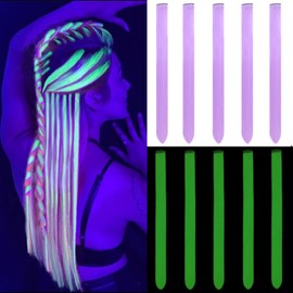 Orgwigs Purple Hair Extensions Clip in Colored Hair Piece for Kids Luminous Lavender Hair Extensions Heat Resistant Synthetic Glow in the Dark Hair Extensions