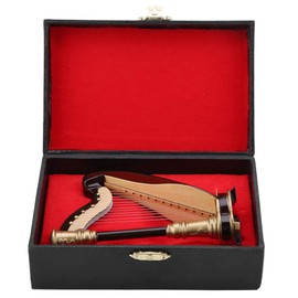 Garosa Miniature Wind Up Harp, Wooden Classical Replica with Gift Case Stand for Musical Gifts Collectibles Dollhouse Decor Accessories