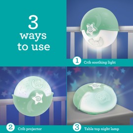 Infantino Soothing Light and Projector - Clip-on Night Light for Cot Bed with Grow With Me Design, Starry Night Projector and Table Light with Built-in Melodies and Sound Sensors, Sage