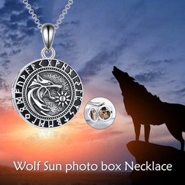 SHEAISRS Wolf Locket Necklace for Men 925 Sterling Silver Viking Locket Necklace That Holds Pictures