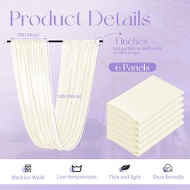 6 Panels Ivory Ceiling Drapes for Wedding, 5ftx10ft Ceiling Drapes Smooth Satin Fabric Curtain Wedding Arch Draping Fabric Romantic Ceiling Decorations for Weddings Party Ceremony Stage