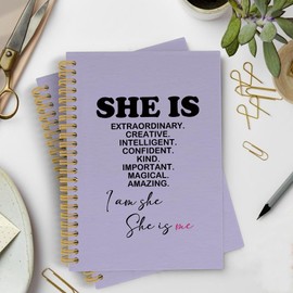 YLZlhb Purple Inspirational Spiral Notebook Journal, She Is Me Self Care Love Notebooks for Note Taking, Inspirational Positive Gifts for Women, Motivational Hardcover Spiral Journal 5.5x8.3 Inches