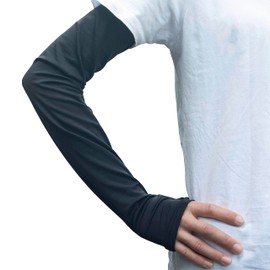 Arm Cover, Cooling UPF 50+ UV Protection, Sun Protection, Tanning Protection, T-shirt, Length Sunscreen, Xylitol Processing (B. Black, 23.6 inches (60 cm), Finger Type