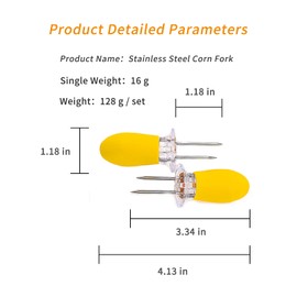 Laochoes 8 Pieces Large Stainless Steel Corn Fork, Corn on the Cob Holders, Corn Picks, Corn Cob Holders Set, Skewer Holder, Outdoor BBQ Corn Fork, Kitchen Barbecue Fork