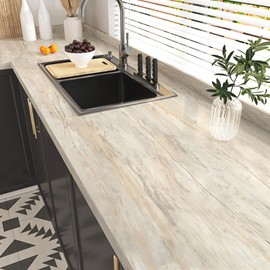 Wallercity Beige Oak Wood Grain Contact Paper for Countertops Peel and Stick Wood Wallpaper for Kitchen Bathroom Self Adhesive Waterproof Vinyl Contact Paper for Cabinets Counters Tables 15.8x236 in