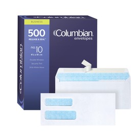 Columbian #10 Double-Window Self Seal Security Tint Envelopes, 500/Box, 24lb White Wove, 4-1/8 x 9-1/2 Inches (COLO132)