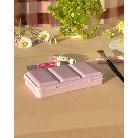 My Rock Way Pale Pink Love Empty Metal Watercolour Tin for Watercolour 12 Half Buckets or 6 Buckets with Mixing Palette and Flat Bottom. Lightweight, Travel Size, Perfect for a Gift
