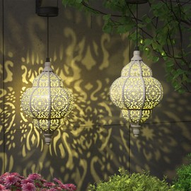 Hapjoy Hanging Solar Lights Outdoor Garden Decor Solar Lantern Waterproof Plastic Moroccan Outdoor Decorations for Patio Pathway Yard Backyard Garden Decorative (1, White)