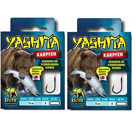 Set: 2 packs of tied hooks, trout hooks, all-round hooks, worm hooks carp (16 pieces) on fluoro-carbon line, hook size & type according to selection of Behr leader (carp hook size #2)