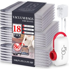 VMstr 18 Pack Travel Vacuum Storage Bags with High Pressure Electric Pump(D/C Power), Carry-on Size Space Saver Compression Bags for Clothes, Luggage & Packing