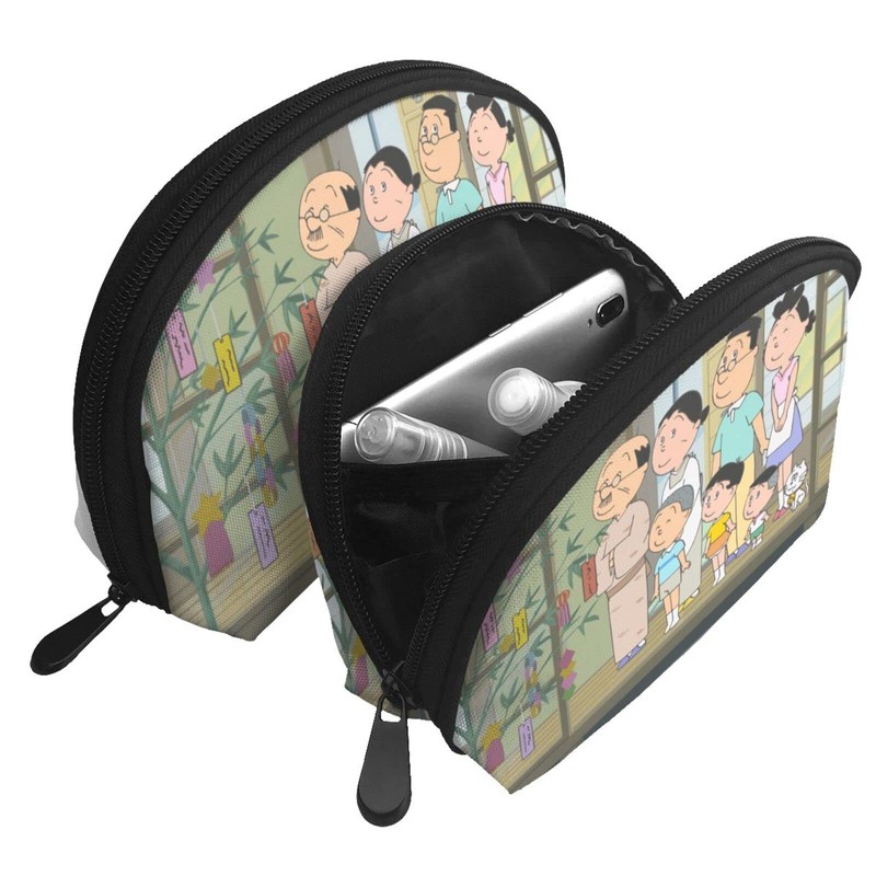 Sazae-san Pouch with Coin Purse, Storage Pouch, Wallet, Portable, Functional,